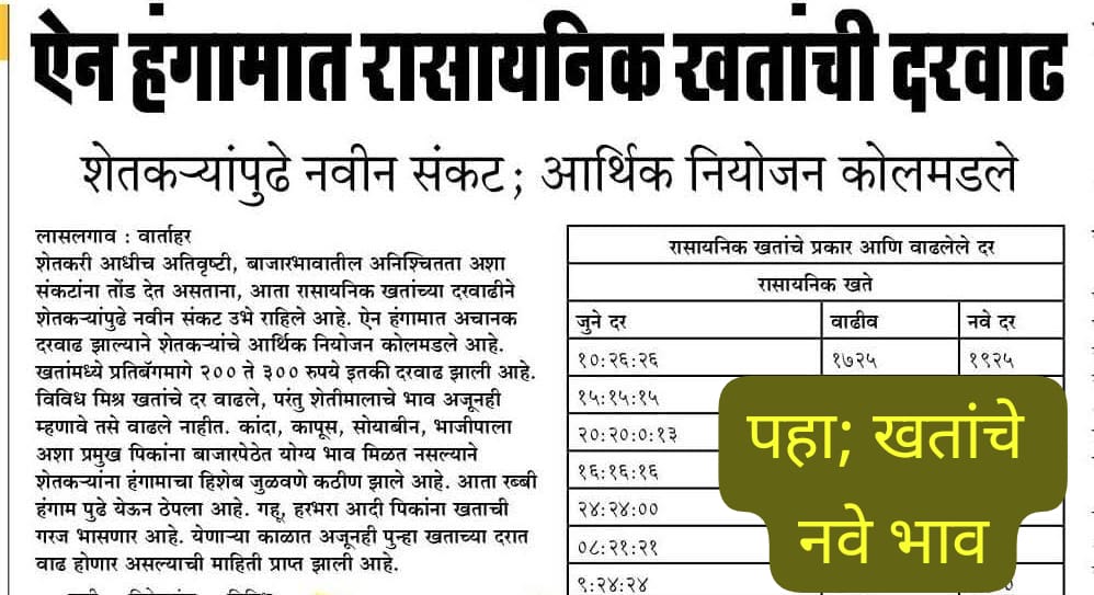 रासायनिक खतांच्या भावात